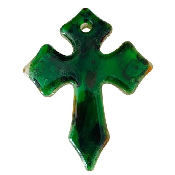 Murano Glass Chunky Cross Pendant Necklace - Picture 2 of 3